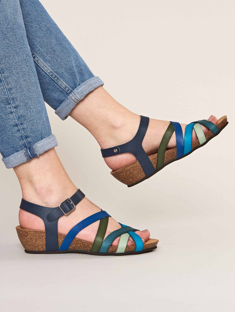 Blue wedged cork footbed sandals - ZILLA BLUE MULTI