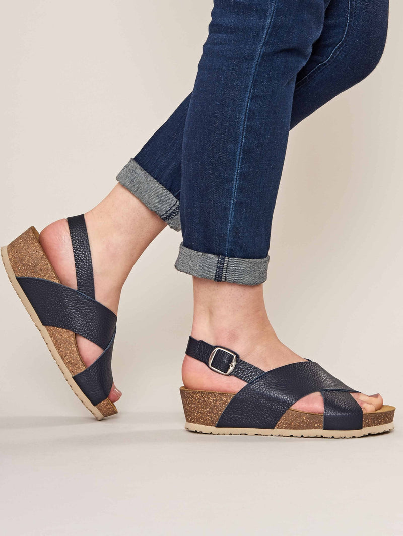 Blue slingback cork wedge sandals - HARLYN INDIGO