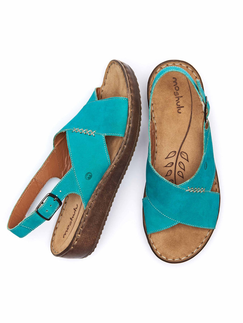 Blue slingback crossover sandals - SANTA BARBARA TEAL SEA NUBUCK