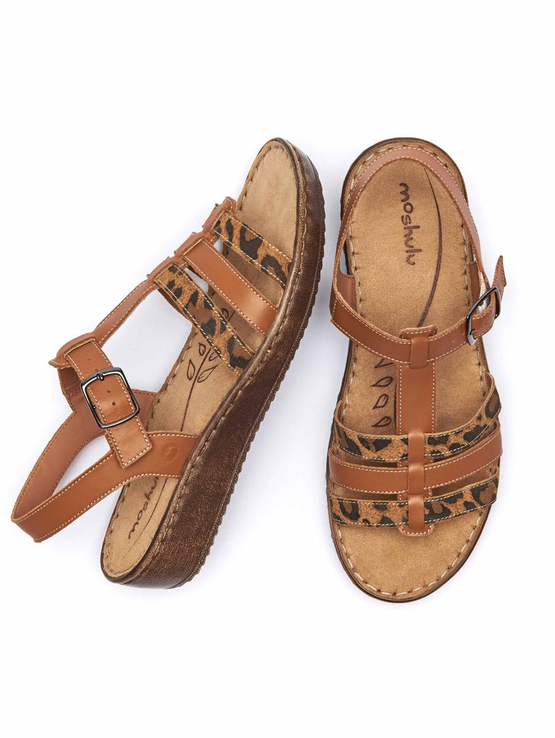 Brown platform wedge strappy sandals - PARADAS TAN/LEOPARD PRINT