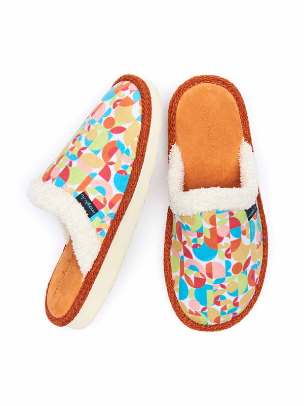 Multi patterned mule slippers - LEIGH RETRO GEO