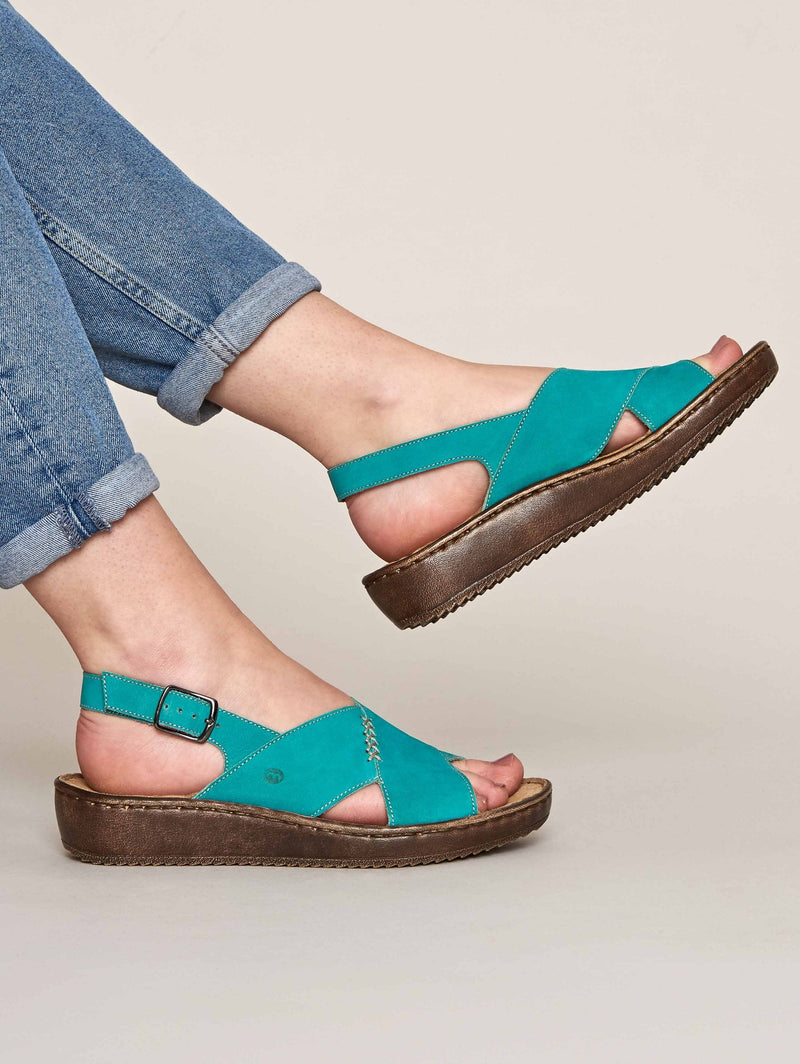 Blue slingback crossover sandals - SANTA BARBARA TEAL SEA NUBUCK