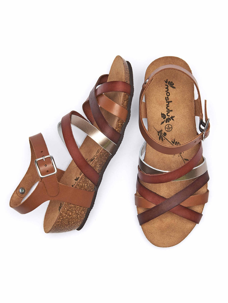 Brown wedged cork footbed sandals - ZILLA TAN MULTI