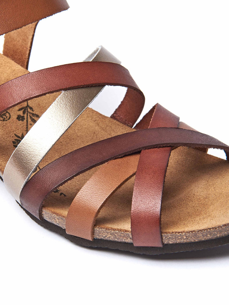 Brown wedged cork footbed sandals - ZILLA TAN MULTI