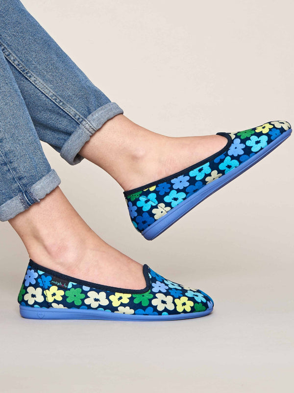 Multi / Blue patterned ballerina slippers - TEE-HEE INDIGO BOLD FLORAL