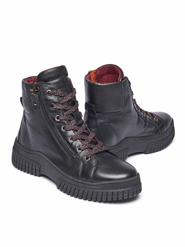 Black sporty lace up boot - BREEN BLACK LEATHER