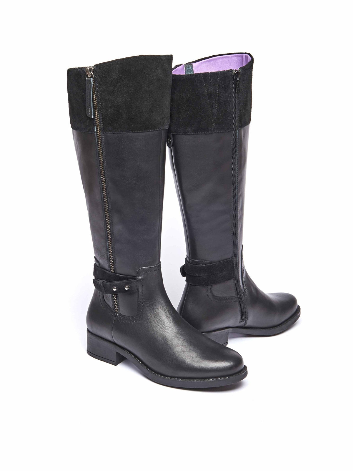 Black tall leather riding boot - FREJA BLACK