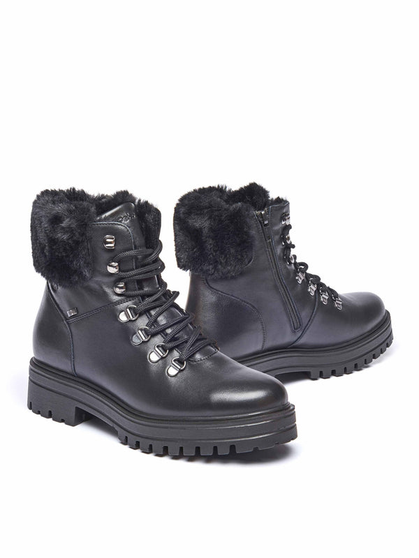 Black faux fur lined walking boot - GABBY BLACK LEATHER