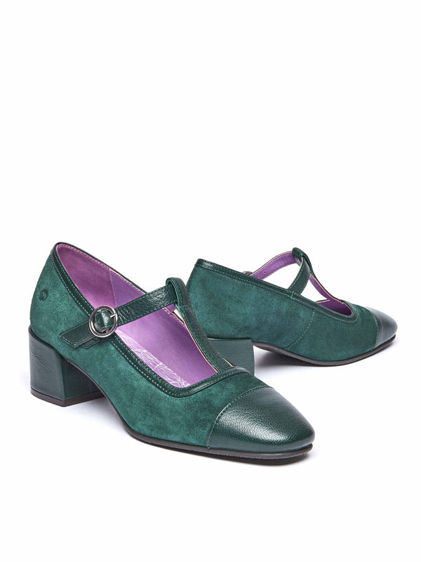 BUCHOO PINE GREEN | Green t-bar heel with adjustable strap | Moshulu moshulu BUCHOO PINE GREEN | Green t-bar heel with adjustable strap | Moshulu moshulu