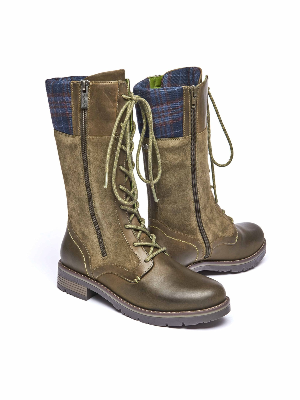 Green mid calf lace up boot - HELGA OLIVE GREEN WAXY