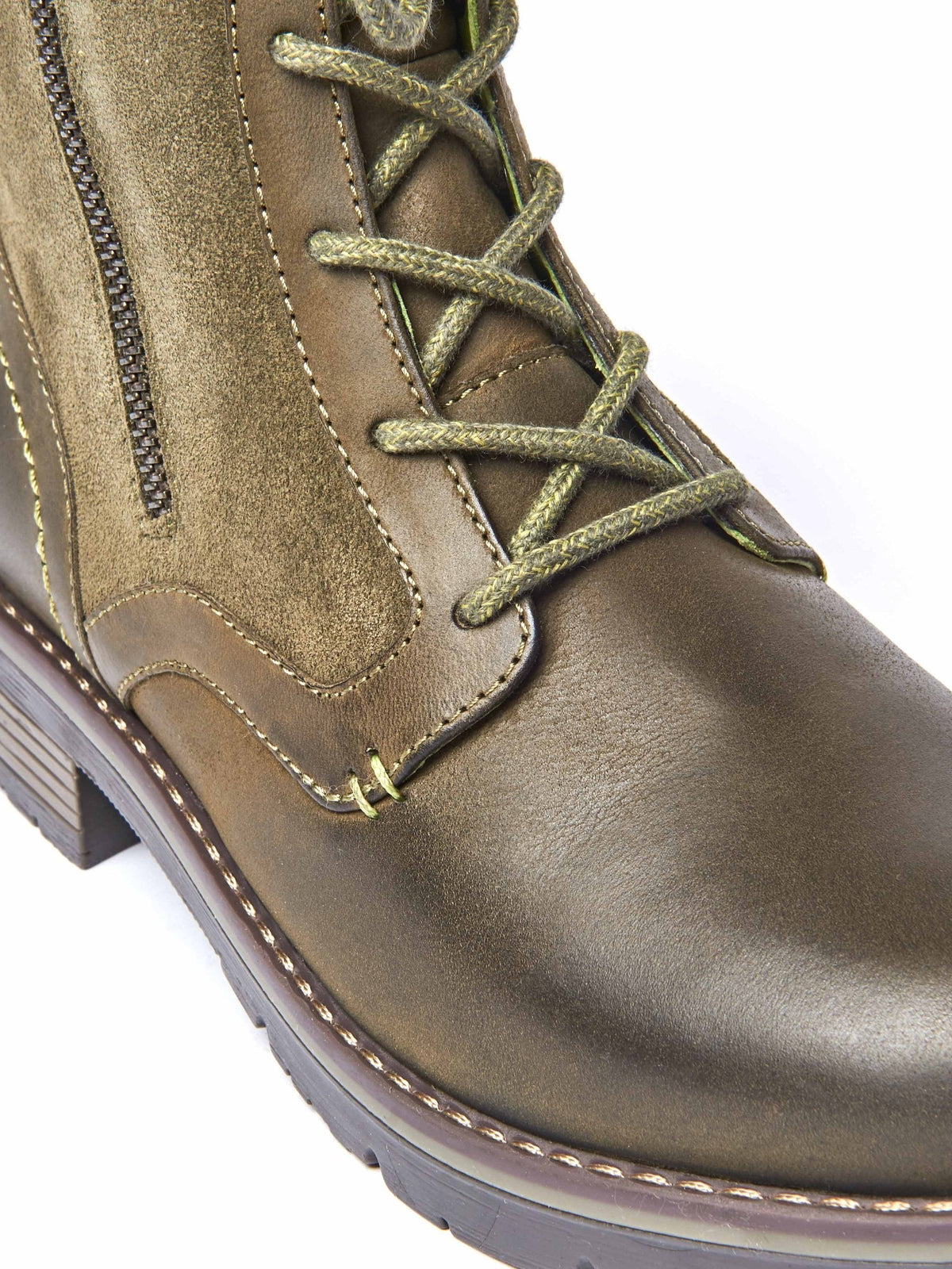 Green mid calf lace up boot - HELGA OLIVE GREEN WAXY