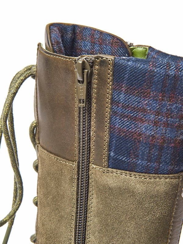 Green mid calf lace up boot - HELGA OLIVE GREEN WAXY
