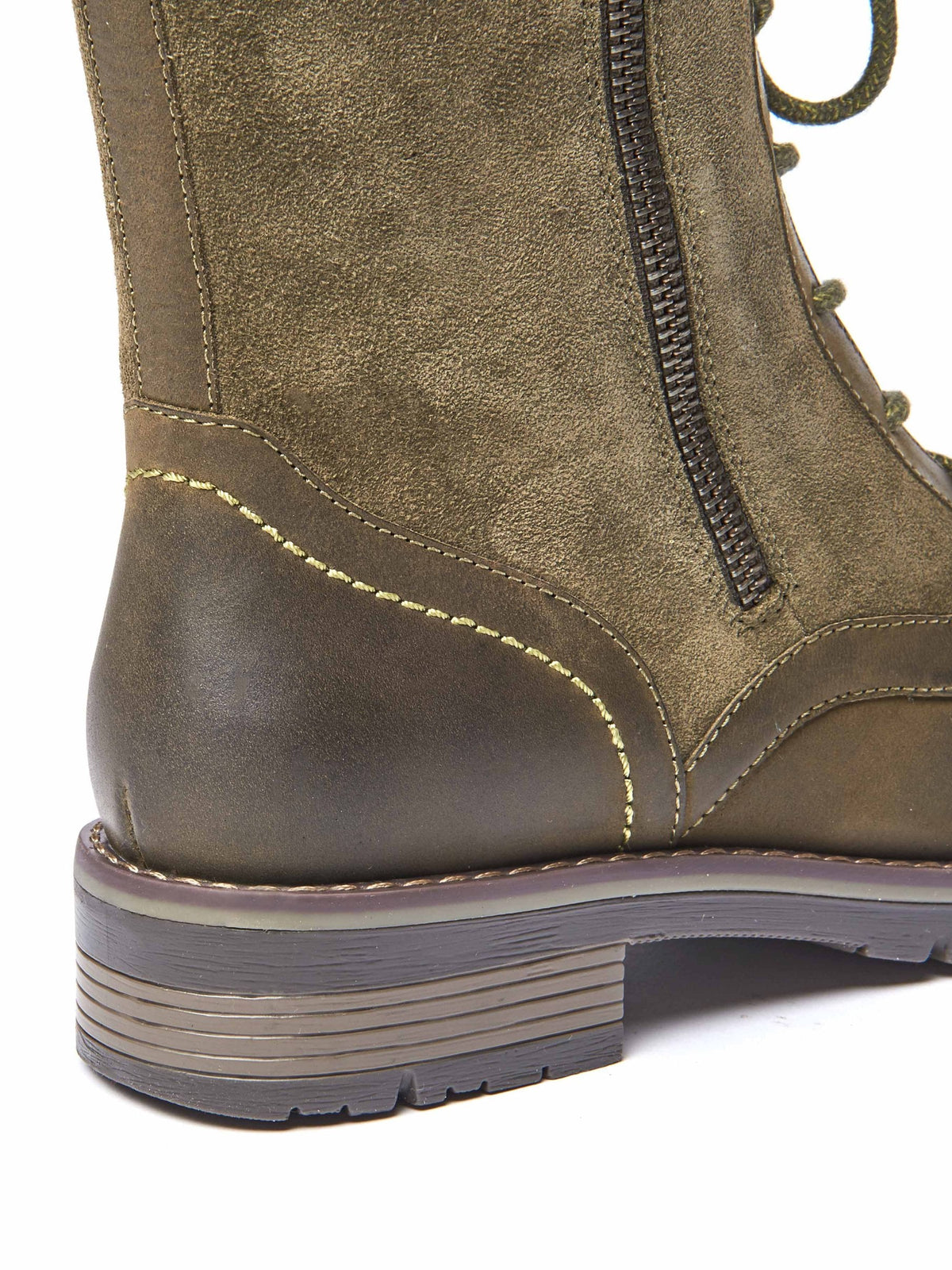 Green mid calf lace up boot - HELGA OLIVE GREEN WAXY