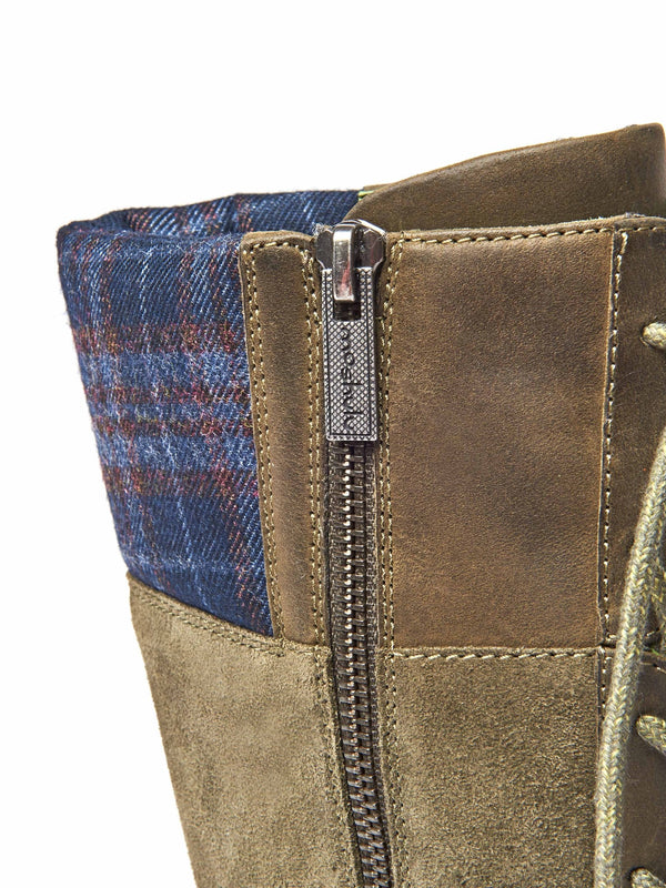Green mid calf lace up boot - HELGA OLIVE GREEN WAXY