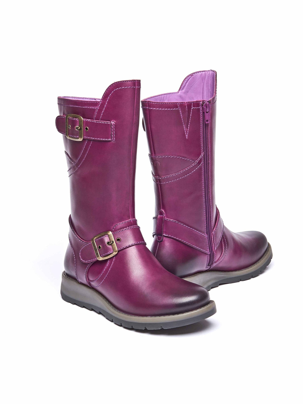 Purple wedge mid-length leather boots - NIGHTJAR PLUM