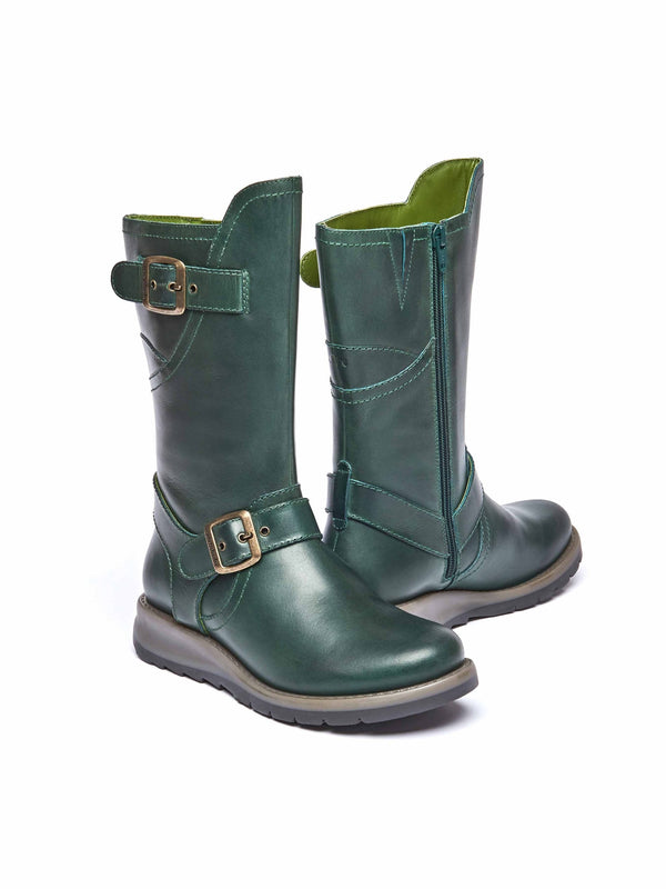 Green wedge mid-length leather boots - NIGHTJAR PINE GREEN