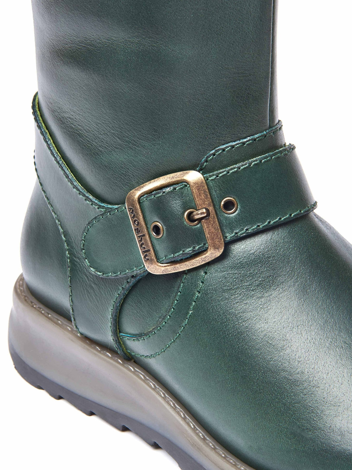 Green wedge mid-length leather boots - NIGHTJAR PINE GREEN