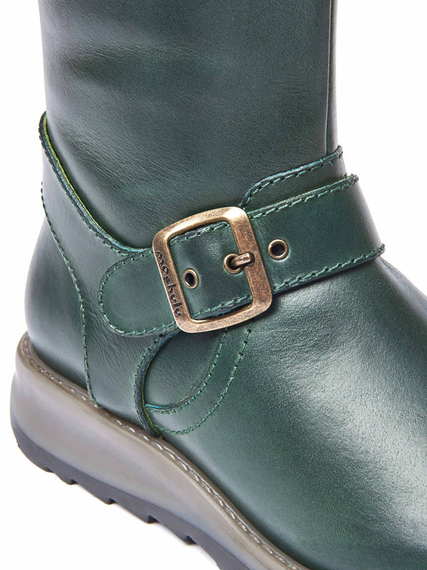 Green wedge mid-length leather boots - NIGHTJAR PINE GREEN