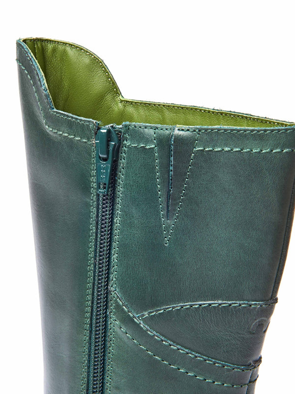 Green wedge mid-length leather boots - NIGHTJAR PINE GREEN