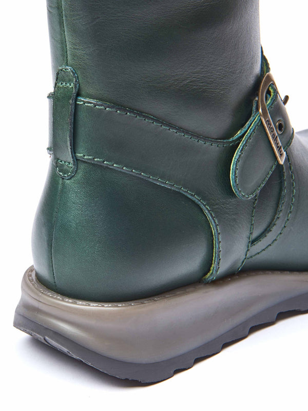 Green wedge mid-length leather boots - NIGHTJAR PINE GREEN