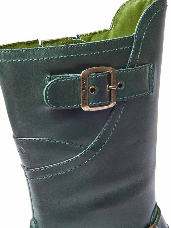 Green wedge mid-length leather boots - NIGHTJAR PINE GREEN