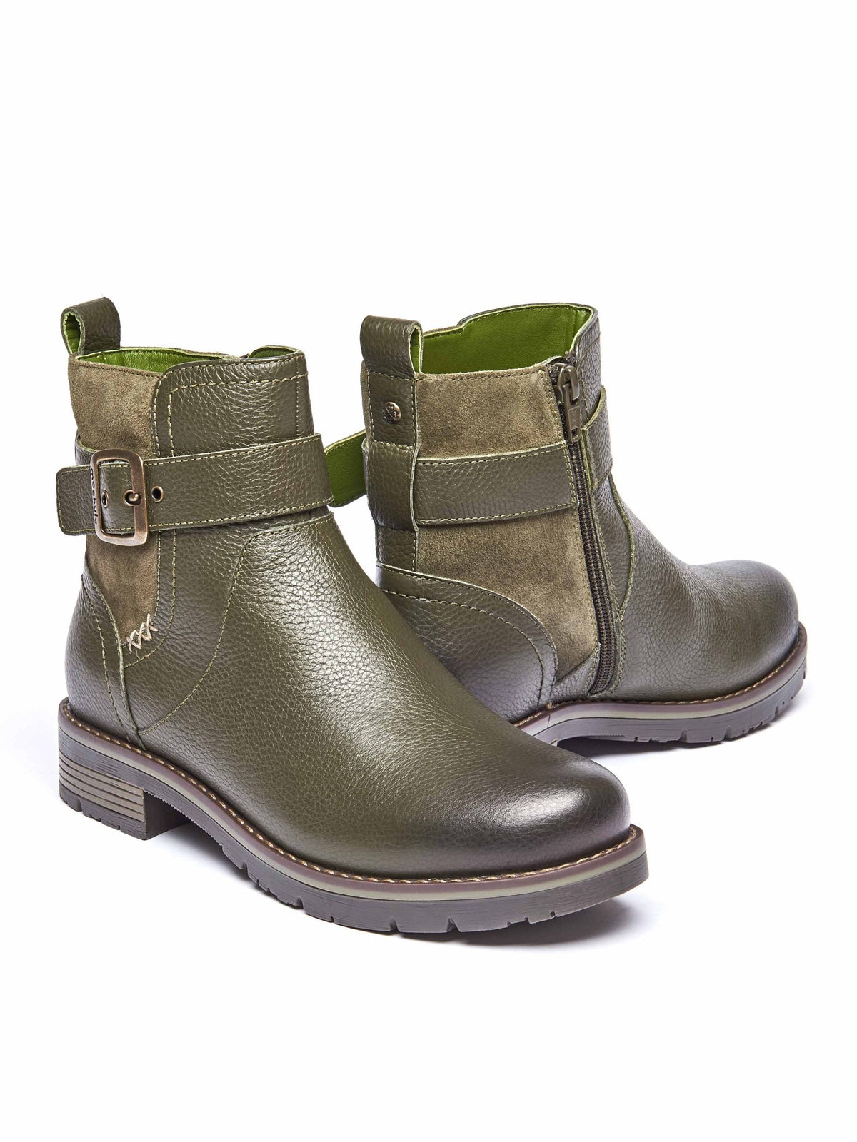 Green chelsea boot with dual-fit - RIA OLIVE GREEN LEATHER