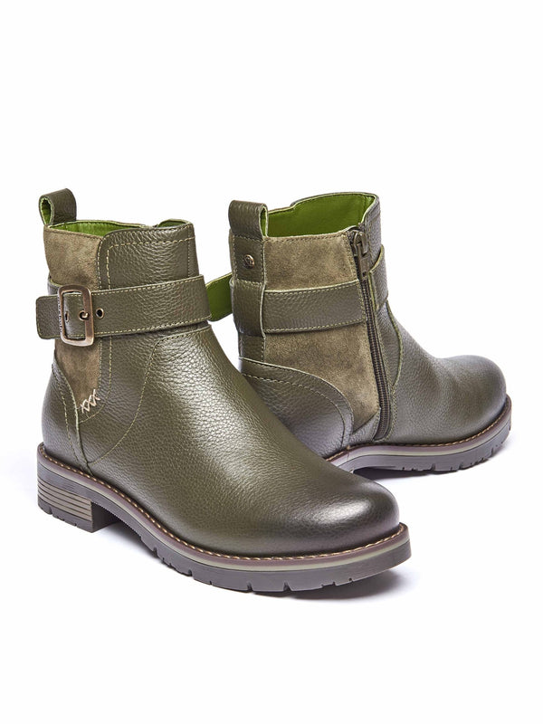 Green chelsea boot with dual-fit - RIA OLIVE GREEN LEATHER