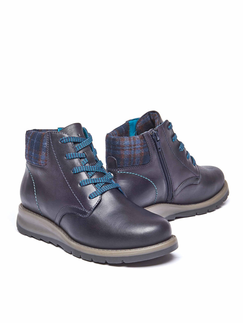 Blue lace up dual-fit ankle boot - LYDD INDIGO WAXY