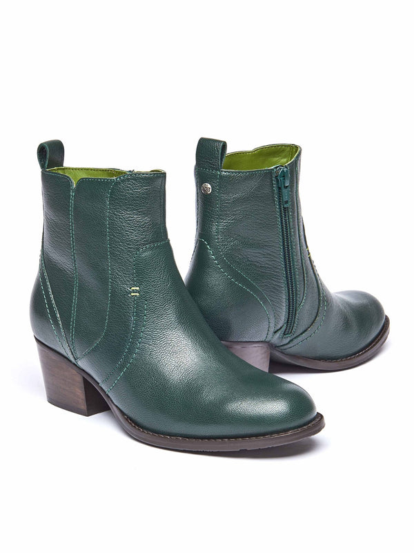Metallic leather Western heeled ankle boots - MORISOT LEATHER BRONZE METALLIC