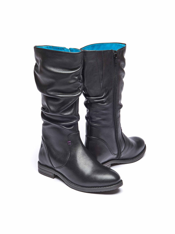Black slouchy leather mid calf boot - GLACIER LEATHER BLACK