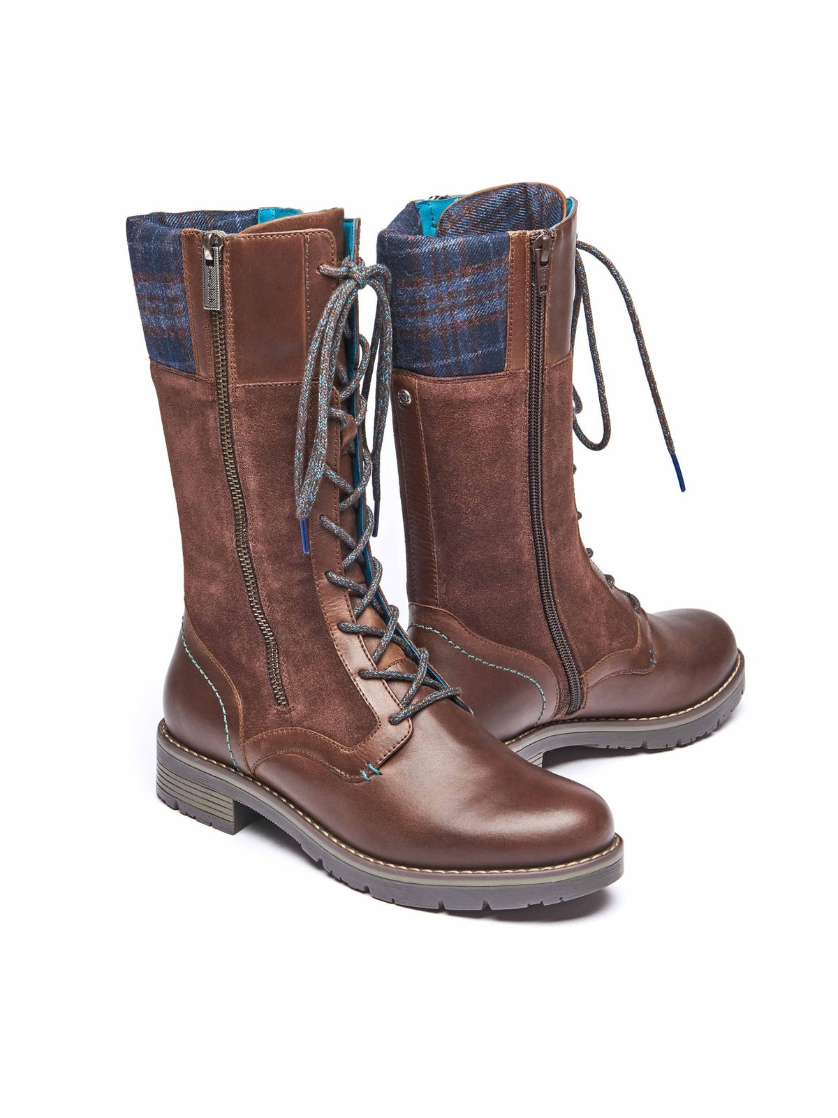 Brown mid calf lace up boot - HELGA CHOCOLATE WAXY