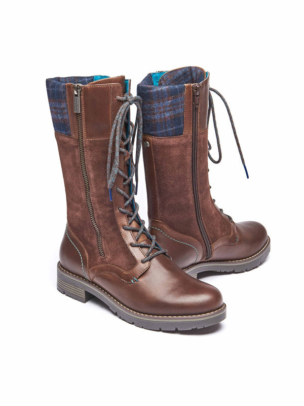 Brown mid calf lace up boot - HELGA CHOCOLATE WAXY