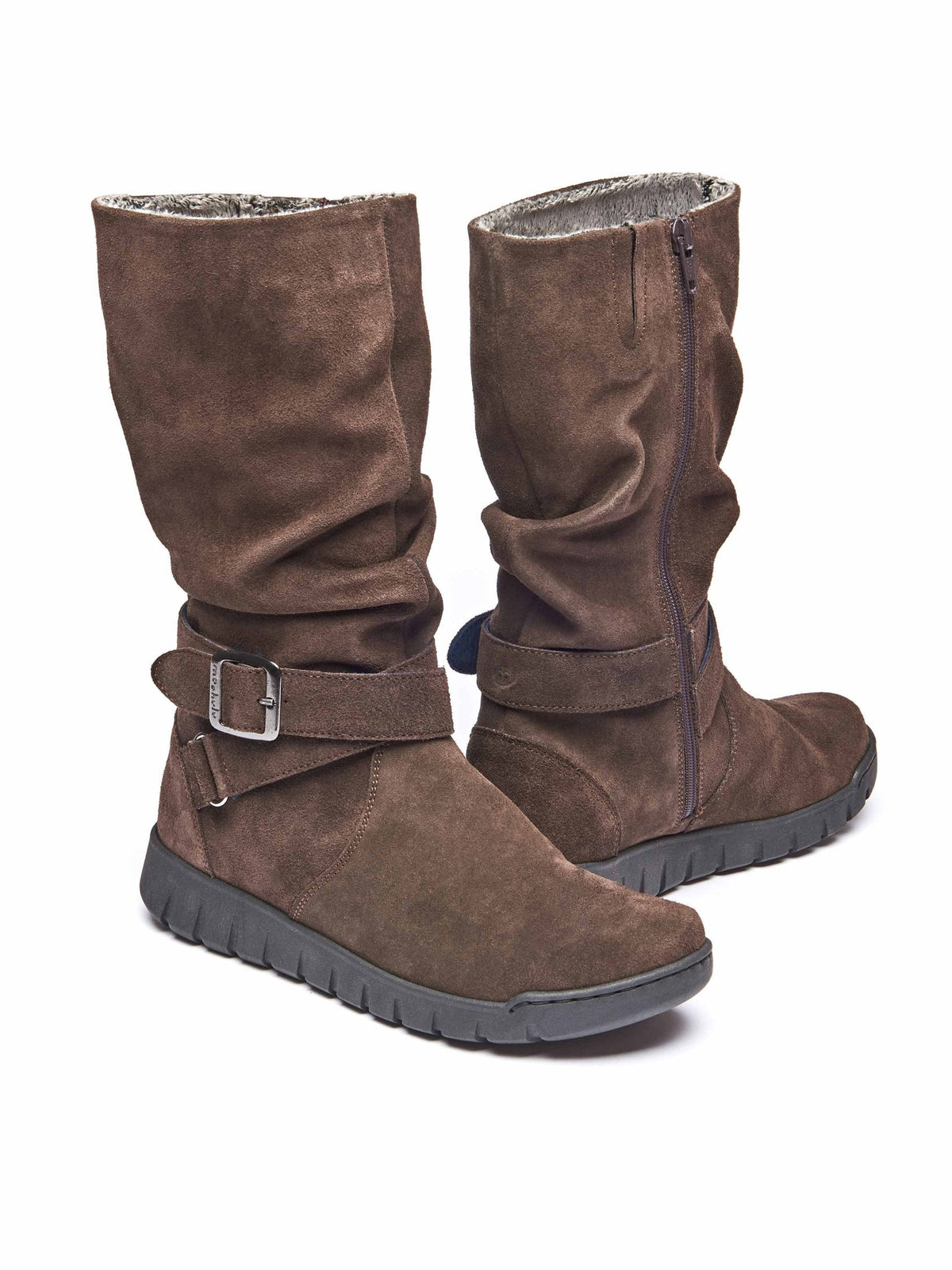 Brown ruched leather mid-length boots - MALMO BROWN SUEDE