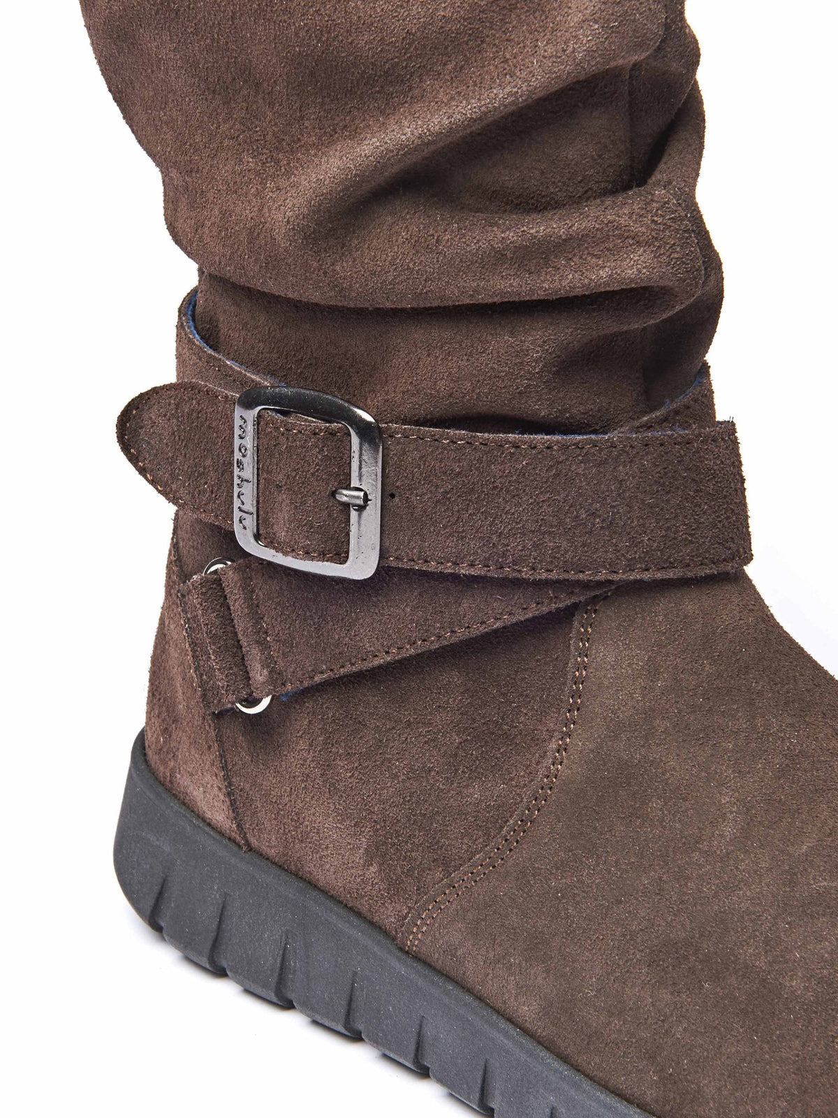 Brown ruched leather mid-length boots - MALMO BROWN SUEDE