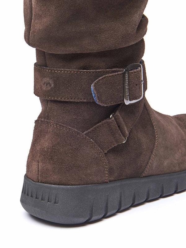Brown ruched leather mid-length boots - MALMO BROWN SUEDE