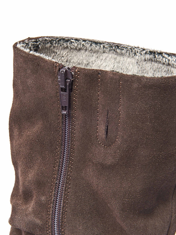 Brown ruched leather mid-length boots - MALMO BROWN SUEDE