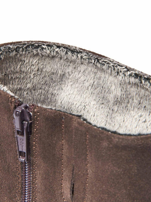 Brown ruched leather mid-length boots - MALMO BROWN SUEDE