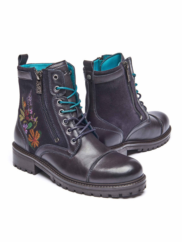 Blue embroidered biker boot - BARDSEY 2 FLORAL INDIGO