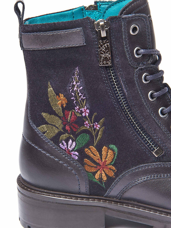 Blue embroidered biker boot - BARDSEY 2 FLORAL INDIGO