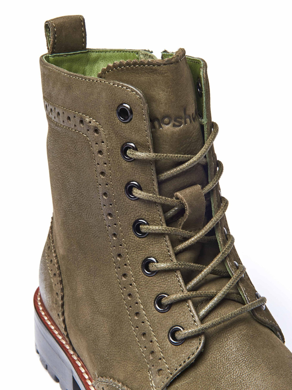 Brown fluffy lined leather brogue boot - FILICO WARMLINED TAN NUBUCK