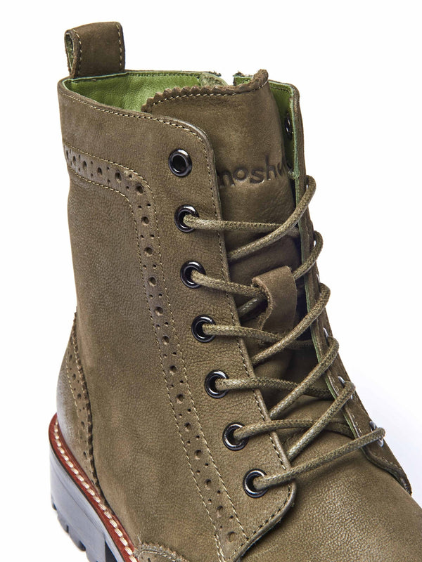 Brown fluffy lined leather brogue boot - FILICO WARMLINED TAN NUBUCK