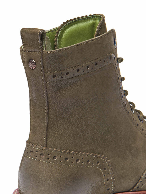 Brown fluffy lined leather brogue boot - FILICO WARMLINED TAN NUBUCK