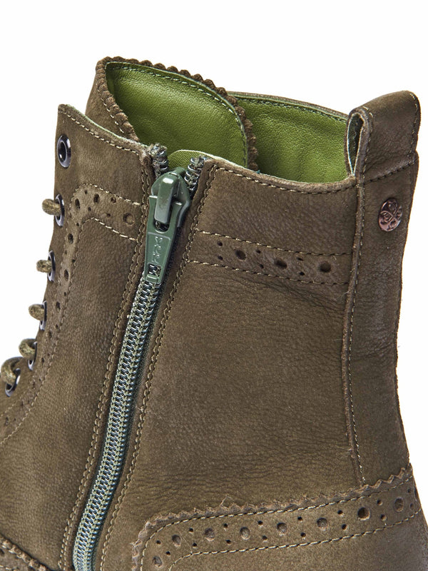 Brown fluffy lined leather brogue boot - FILICO WARMLINED TAN NUBUCK