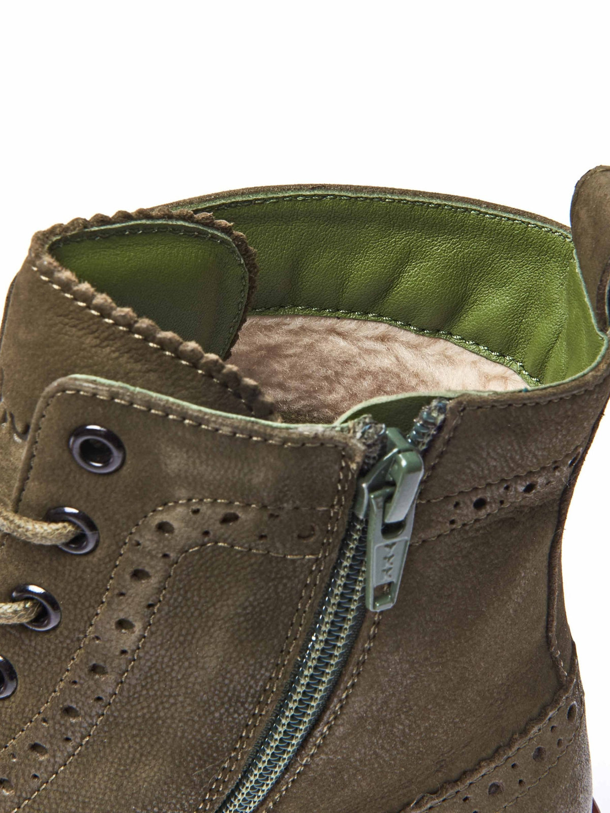 Brown fluffy lined leather brogue boot - FILICO WARMLINED TAN NUBUCK