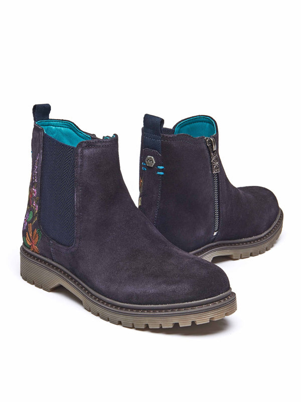 Blue embroidered suede Chelsea boot - SKERRY 2 FLORAL INDIGO SUEDE