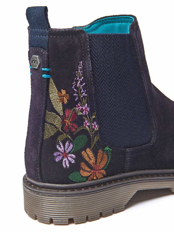 Blue embroidered suede Chelsea boot - SKERRY 2 FLORAL INDIGO SUEDE