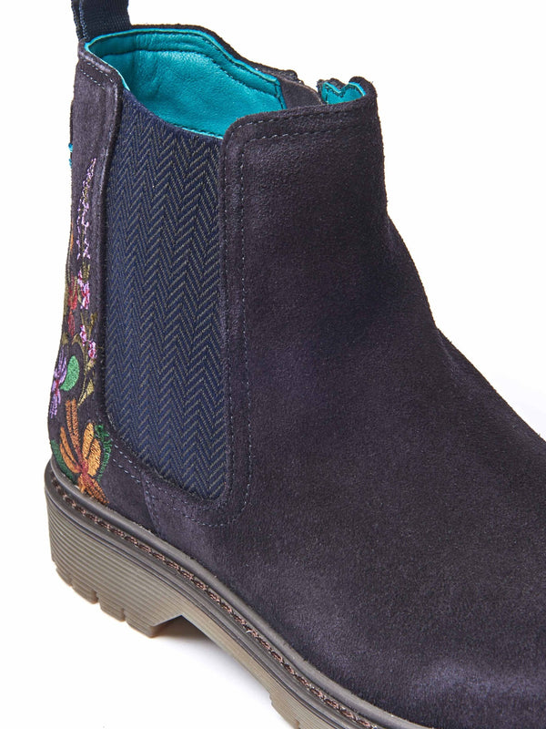 Blue embroidered suede Chelsea boot - SKERRY 2 FLORAL INDIGO SUEDE