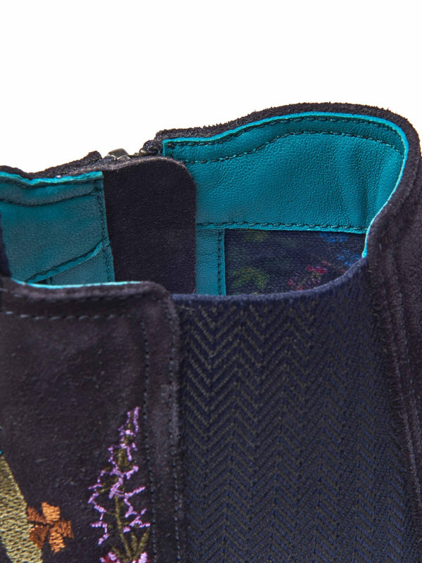 Blue embroidered suede Chelsea boot - SKERRY 2 FLORAL INDIGO SUEDE