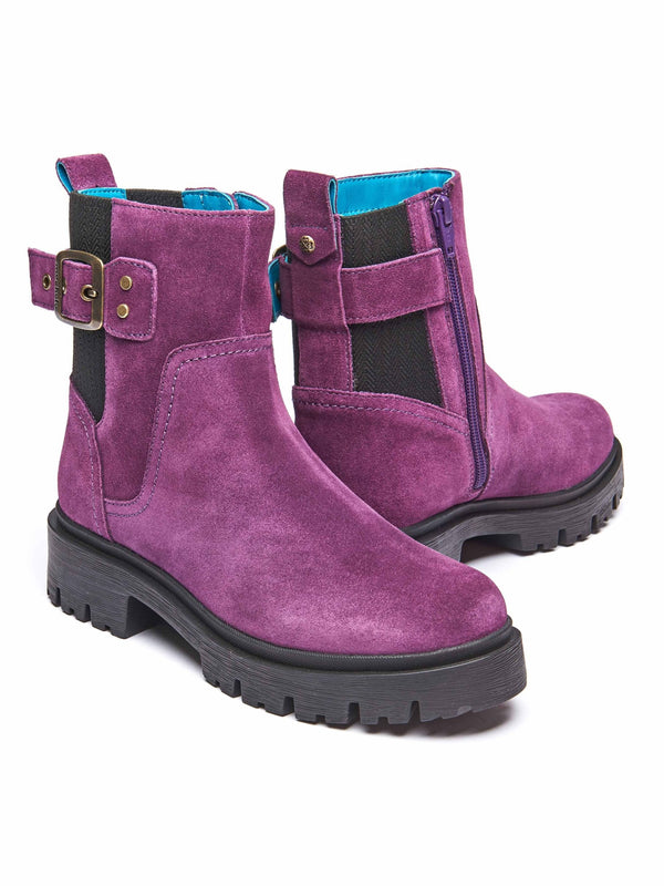 Purple chunky biker boot - SEAMOUNT PLUM SUEDE