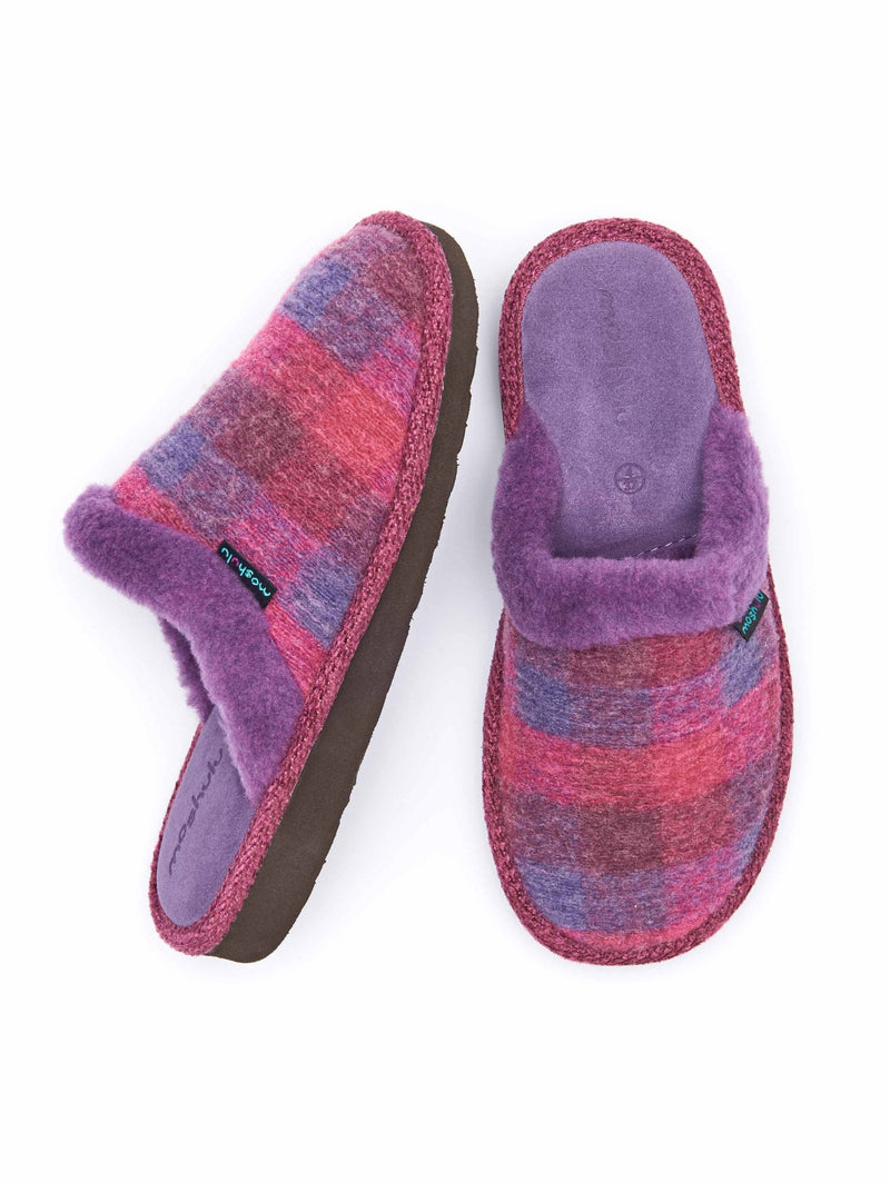 Purple felted plaid mule slippers - RENFREW PLUM PLAID